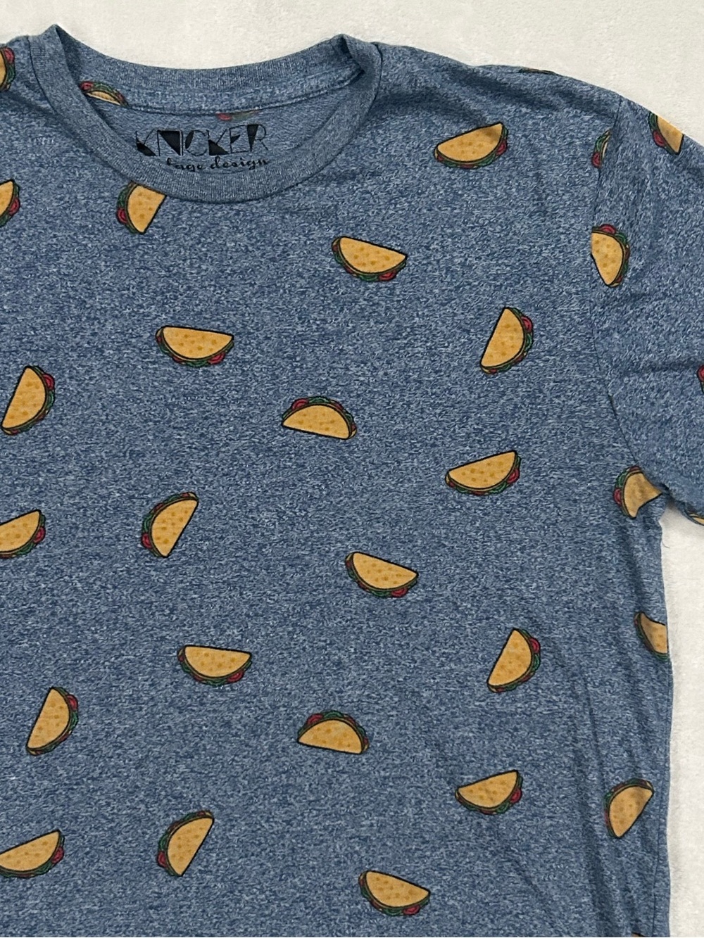 Taco print t-shirt men’s small tee unisex blue knickerbocker